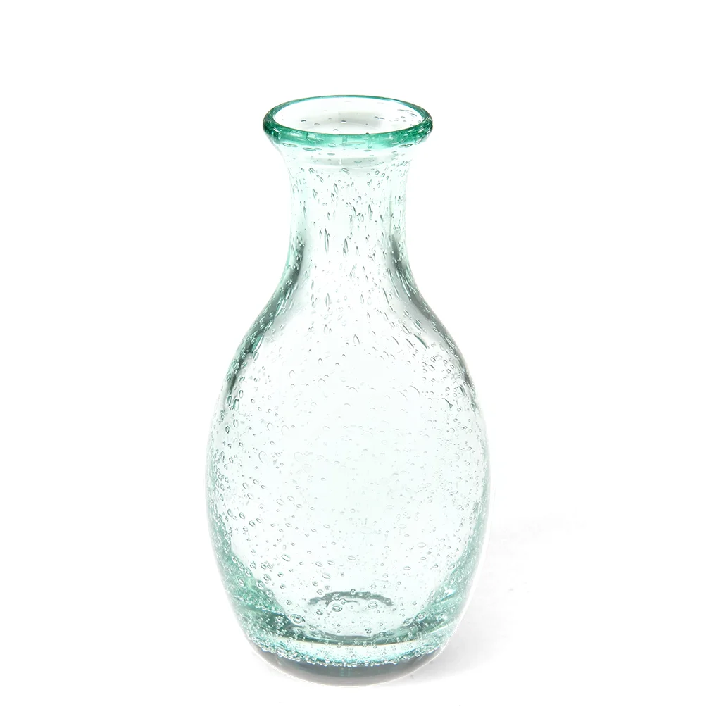 vase en verre bullé soufflé à la main (14 cm) - bleu