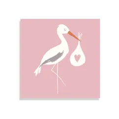 greetings card - pink stork