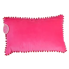 velvet pom pom cushion - pink