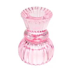 double ended glass candle holder - pink