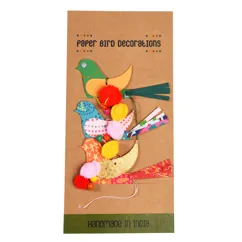 hanging paper bird decorations with pom-poms (set of 3)