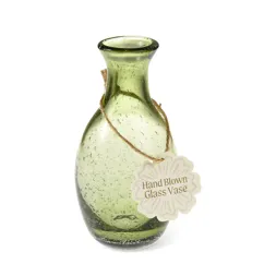 vase en verre bullé soufflé à la main (14 cm) - vert olive