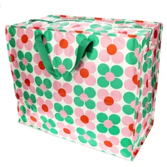 jumbo storage bag - pink and green daisy