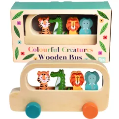 wooden bus toy - colourful creatures