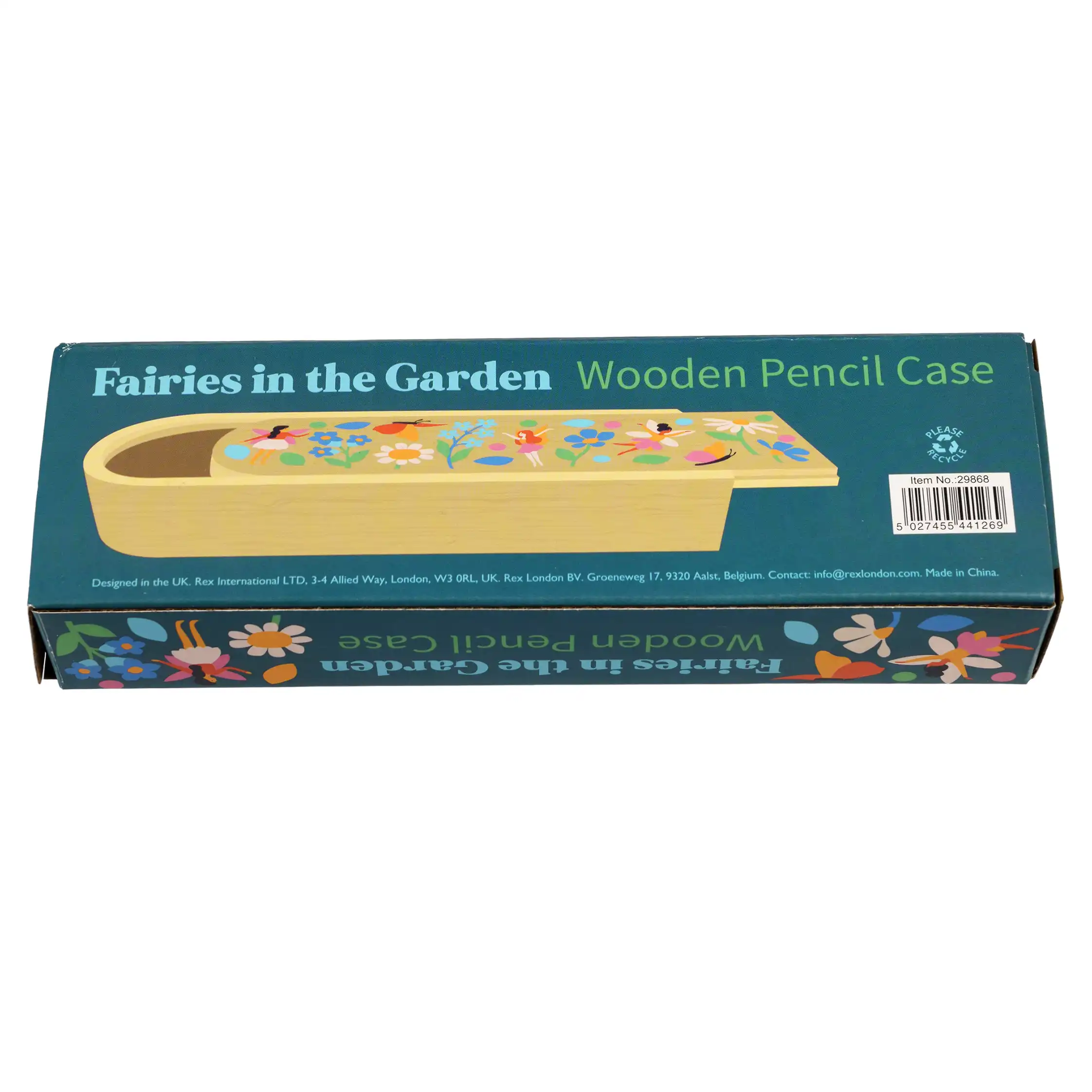 wooden pencil case - fairies in the garden