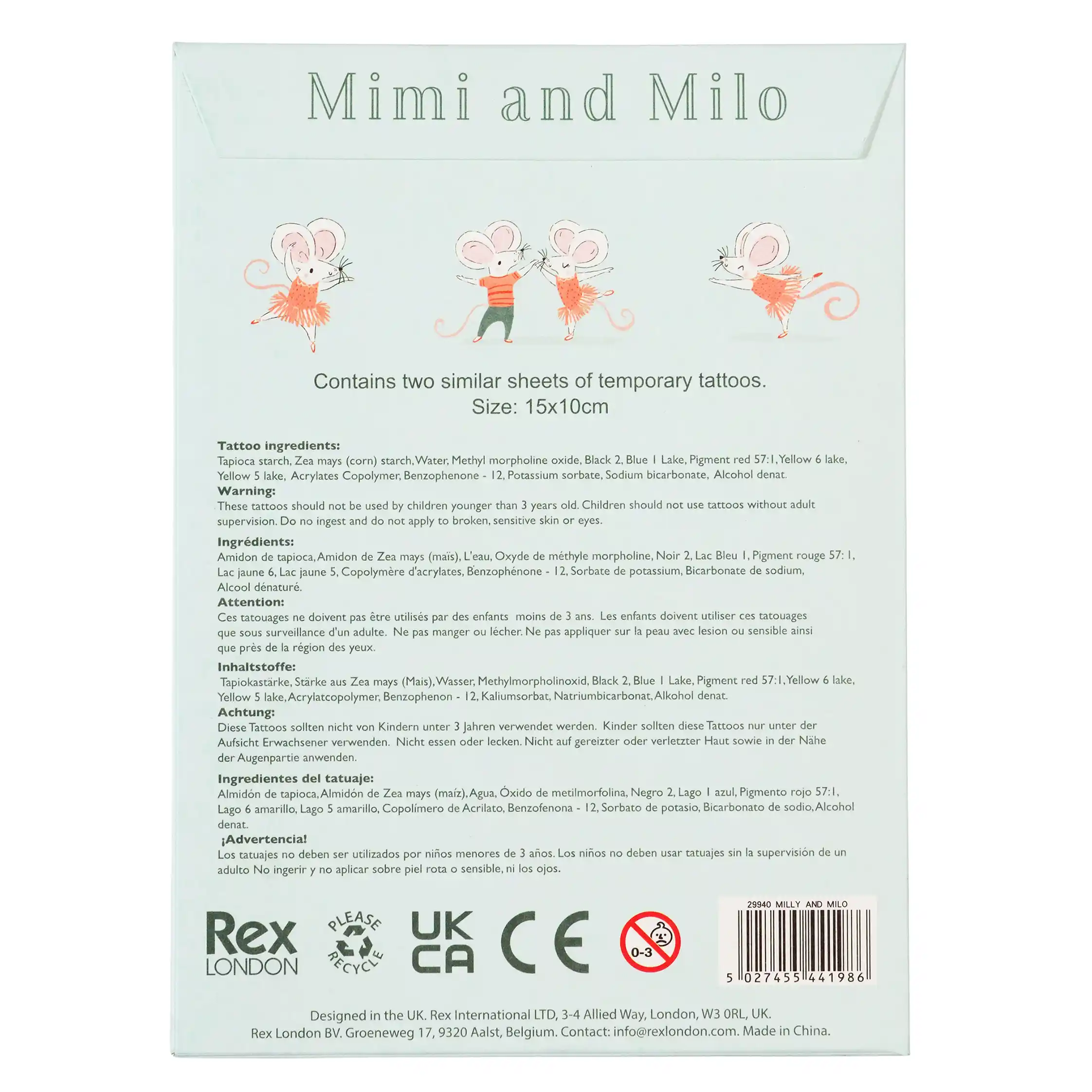 tatouages temporaires mimi et milo (2 feuilles)