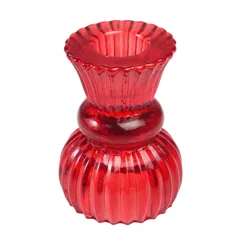 double ended glass candle holder - red