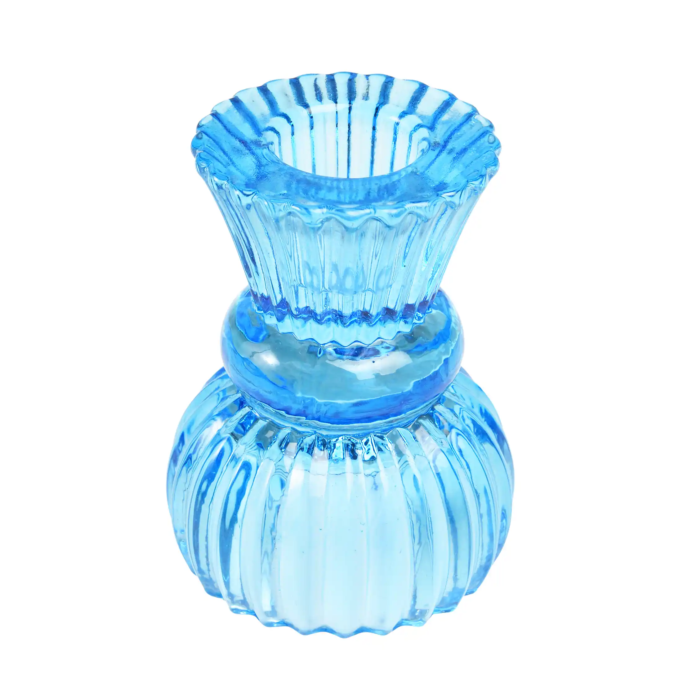 doppelseitiger kerzenständer aus blauem glas