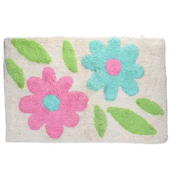 tapis de bain tufté en coton - fleurs vertes et roses