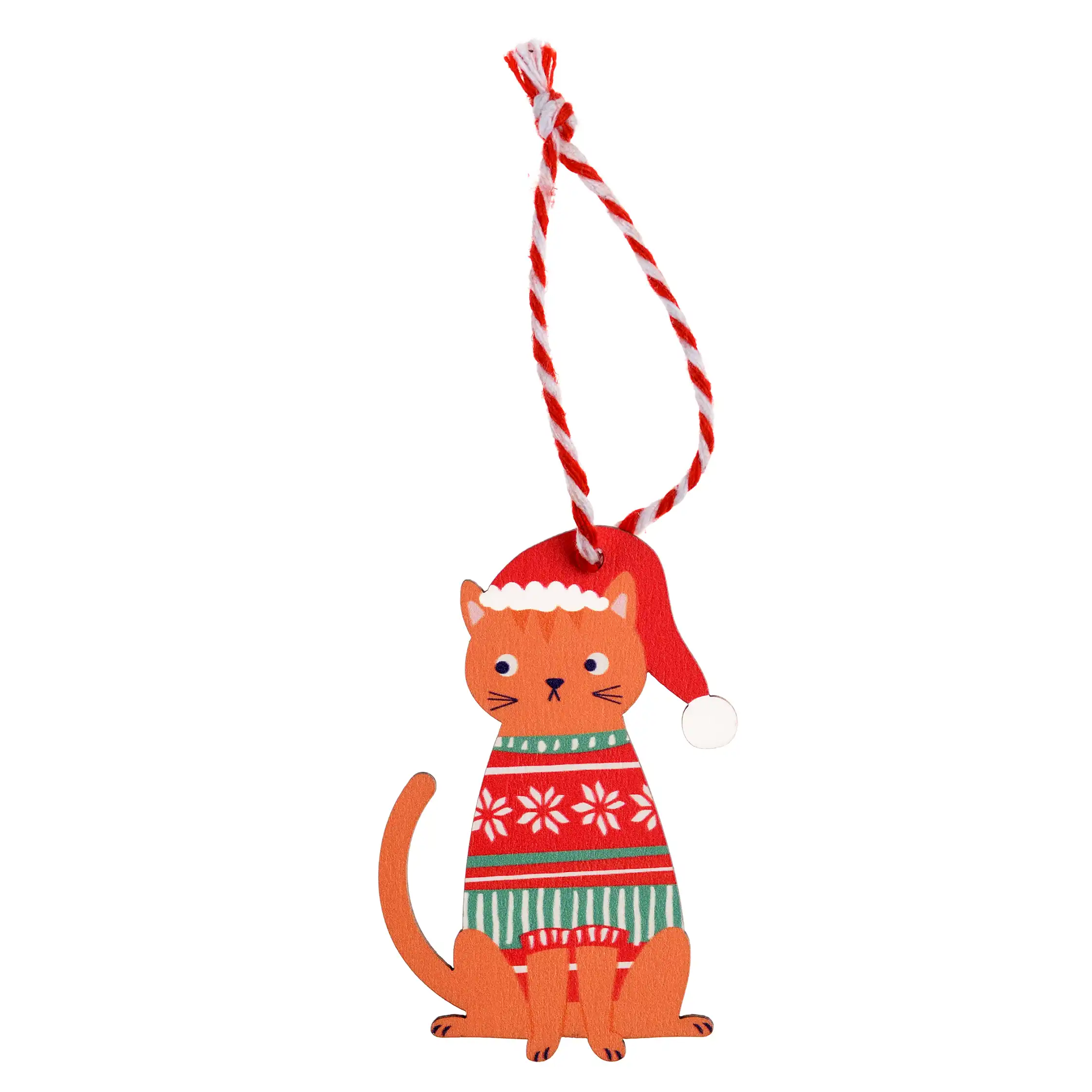 wooden hanging christmas decoration - ginger cat