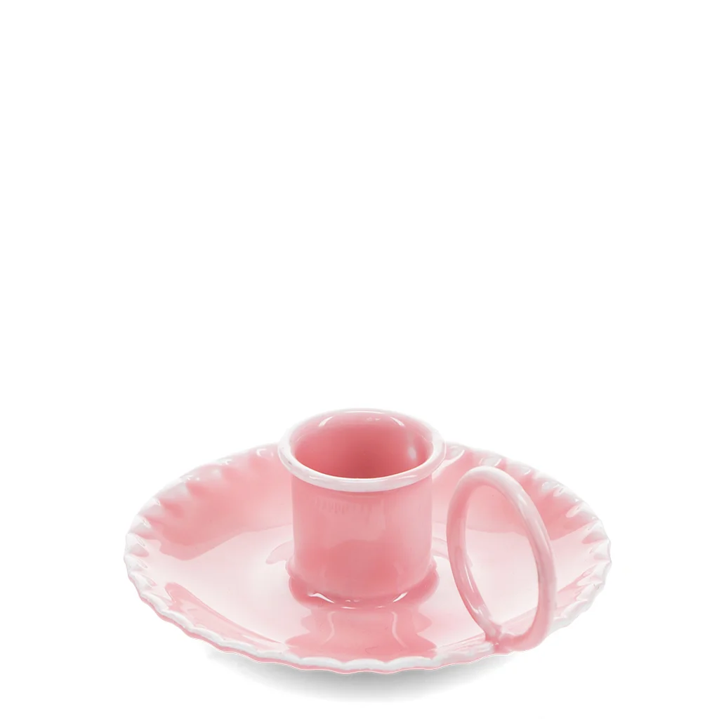 enamel chamberstick candle holder - dark pink