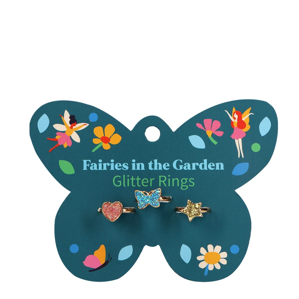 glitter rings (set of 3) - fairies in the garden