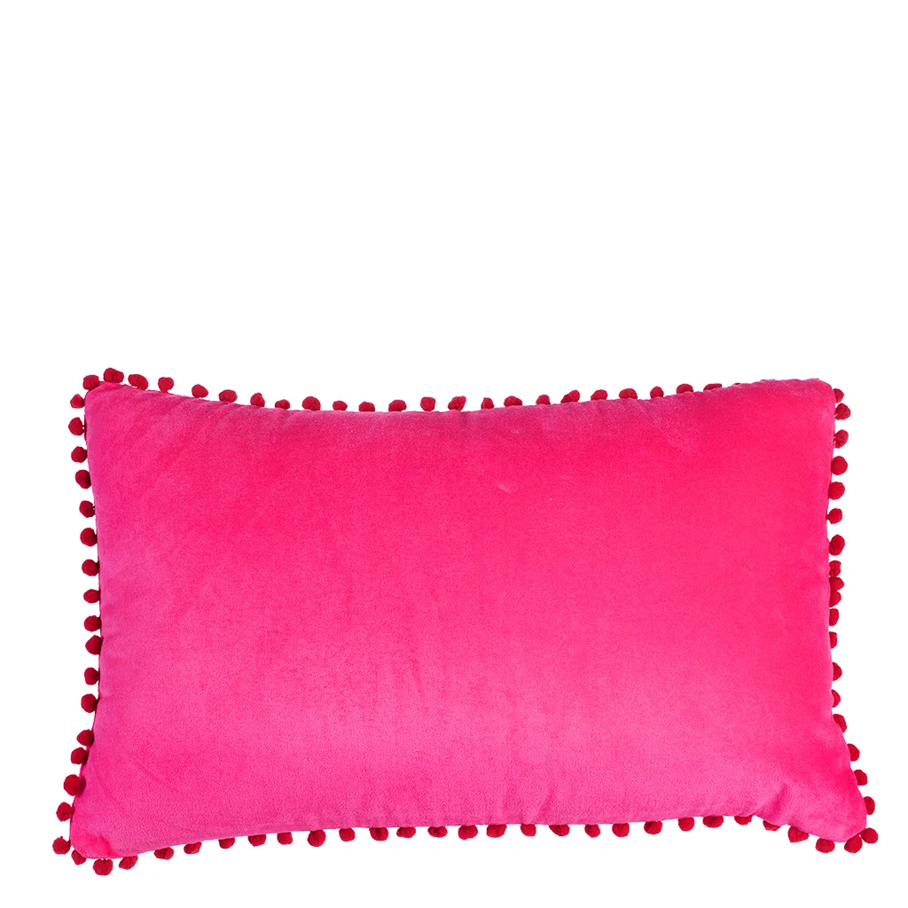 coussin pom pom velours rose