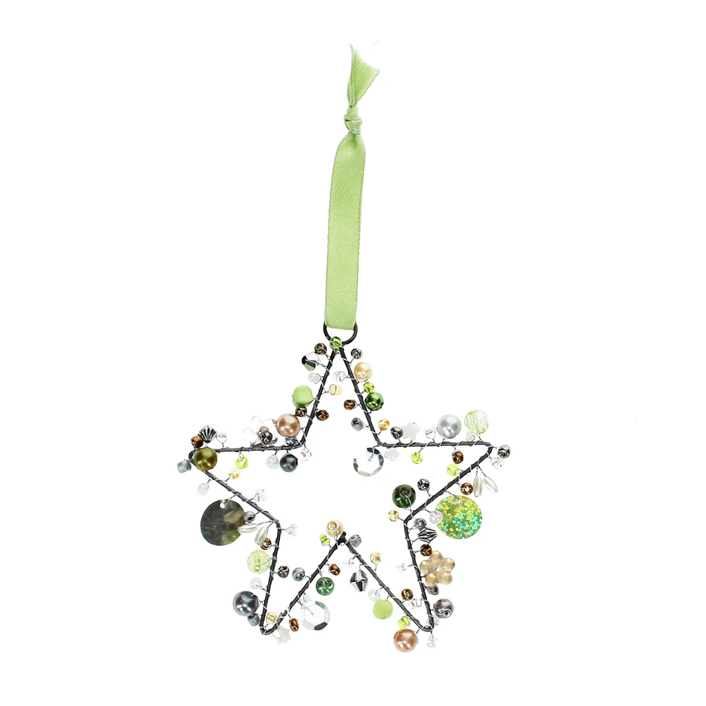 handmade beaded star decoration (10x10cm) - green