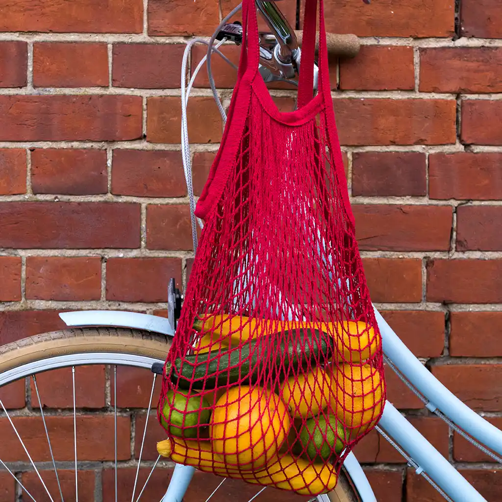 sac filet à provision rouge en coton biologique