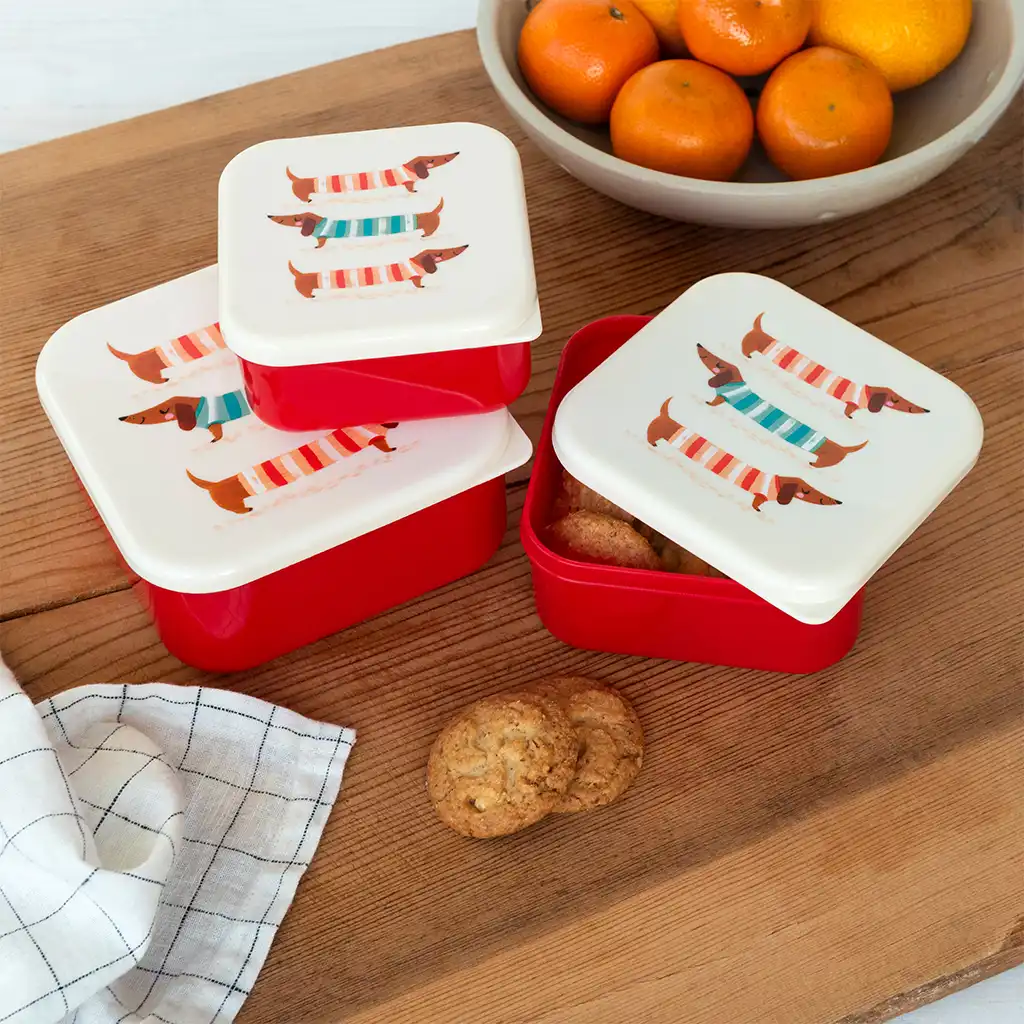 cajas para snacks (set de 3) - sausage dog (diseño)