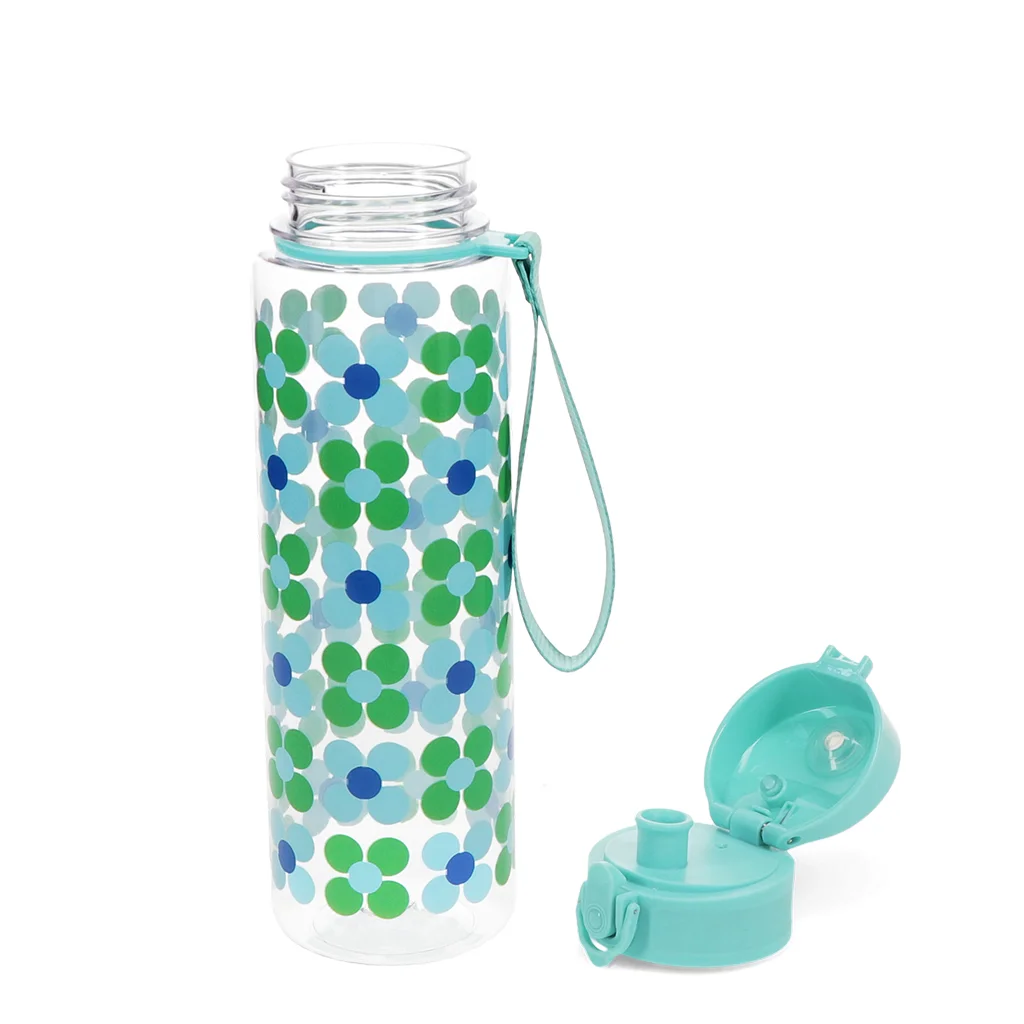 trinkflasche mit druckknopfdeckel 700ml - blue and green daisy