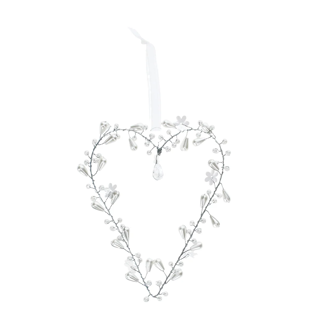 handmade beaded heart decoration (9x12cm) - white