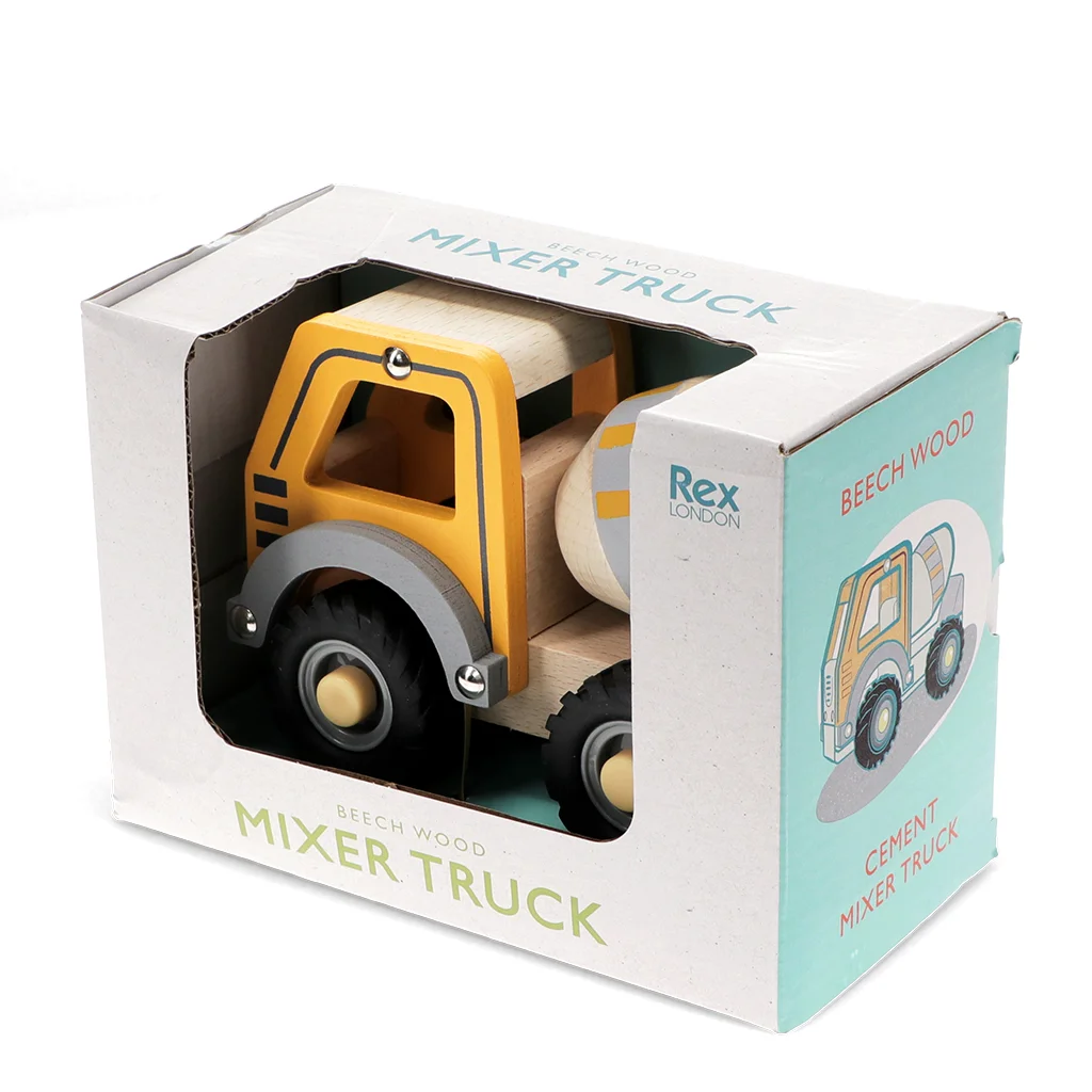 wooden push along vehicle toy - cement mixer (yellow)