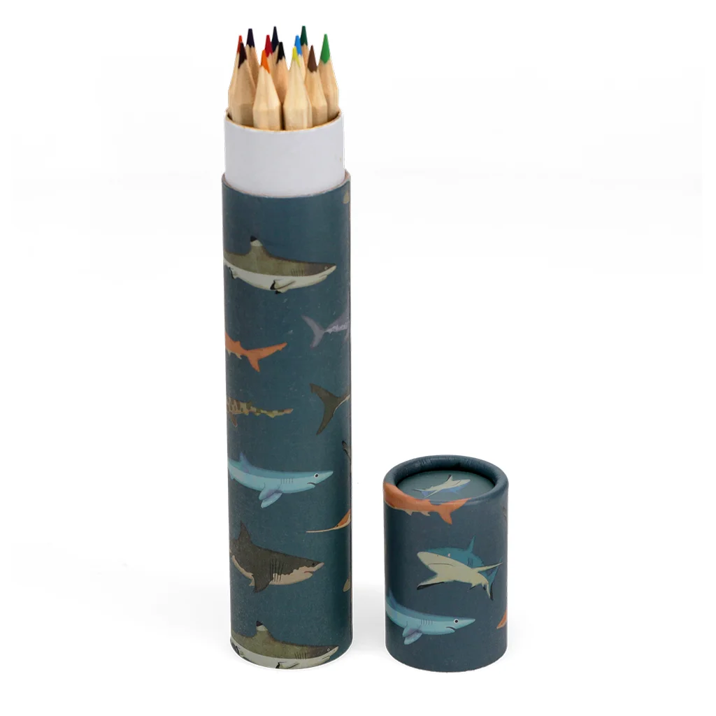 long tube of colouring pencils - sharks