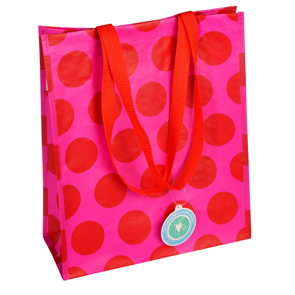 shopping bag - red on pink spotlight