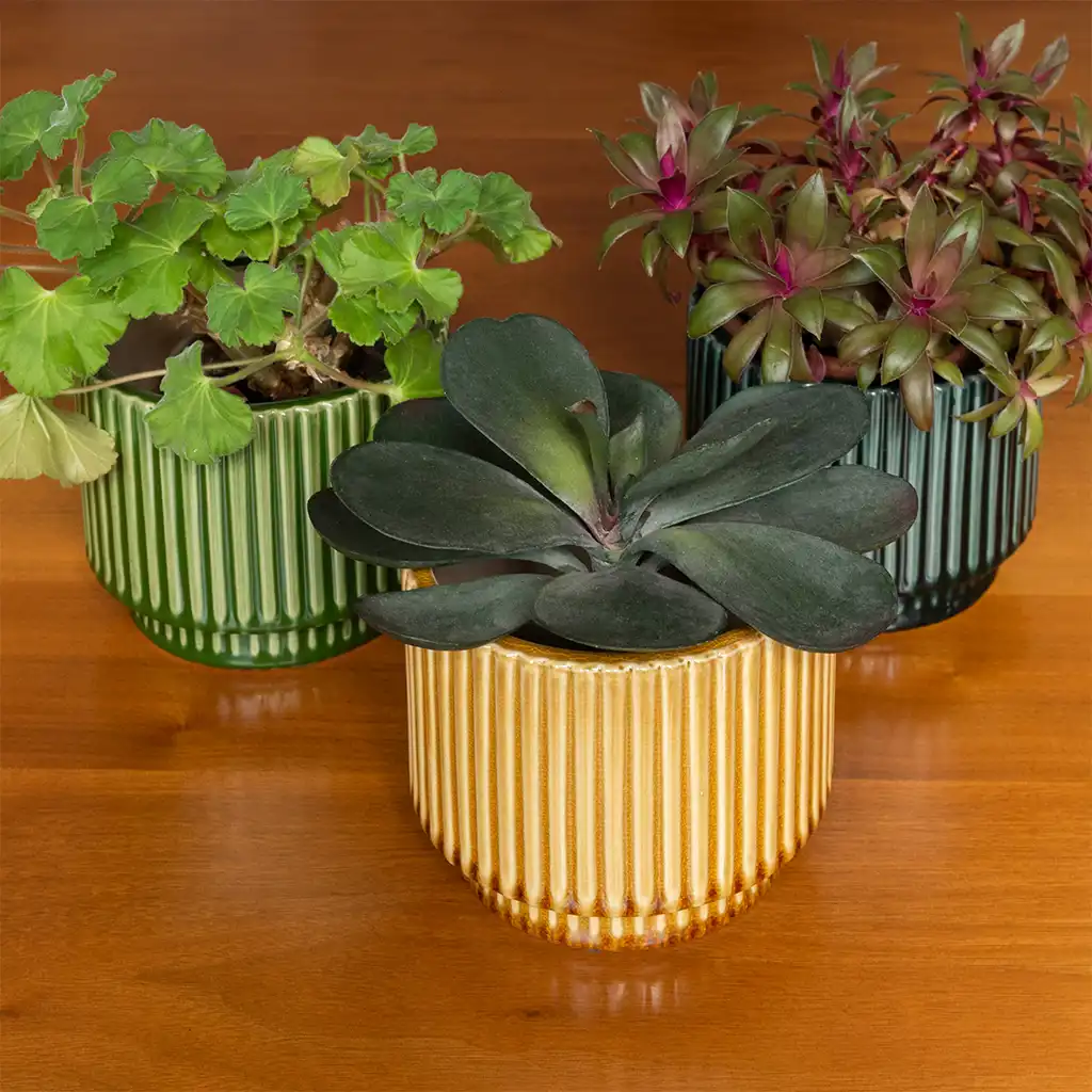 ridged plant pot - green