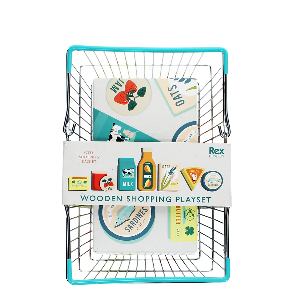 wooden shopping playset with basket