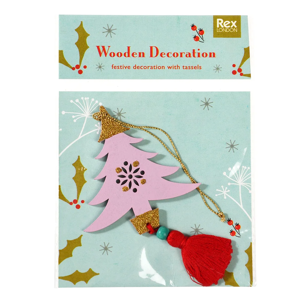 decoración árbol de navidad madera en rosa