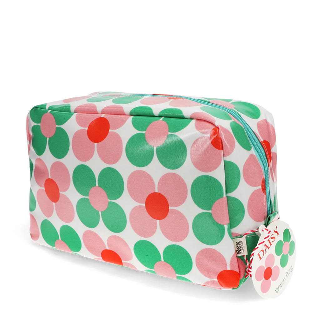 wash bag - pink and green daisy