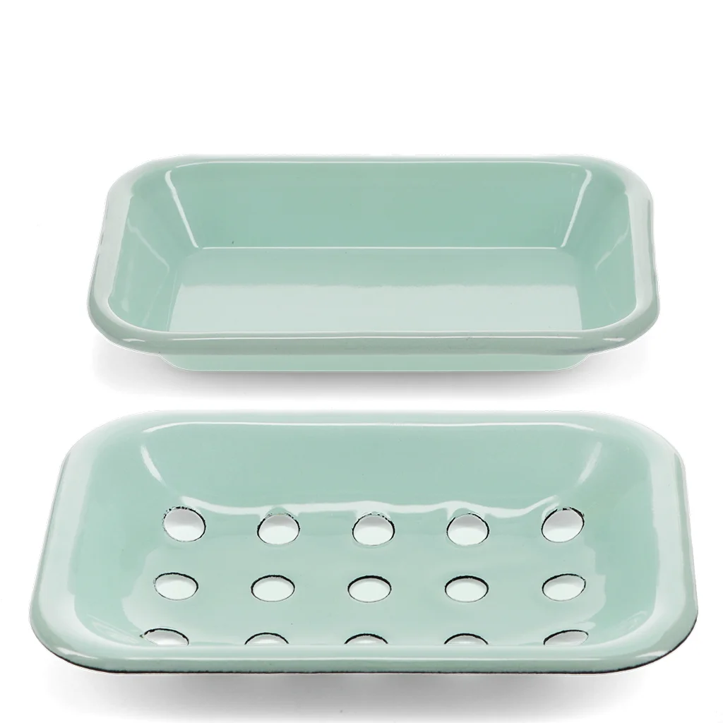 two-part enamel soap dish - green