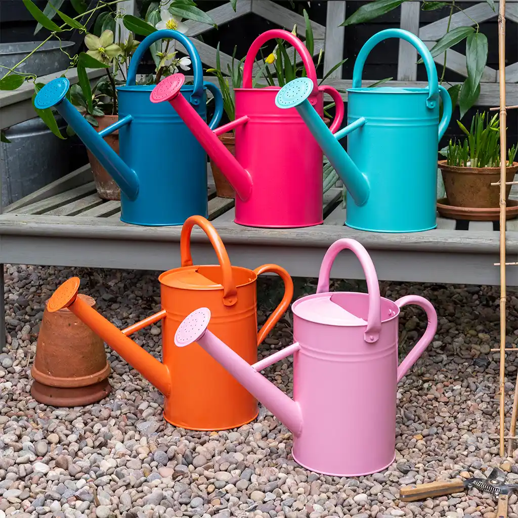 galvanised steel watering can 4.5l - orange