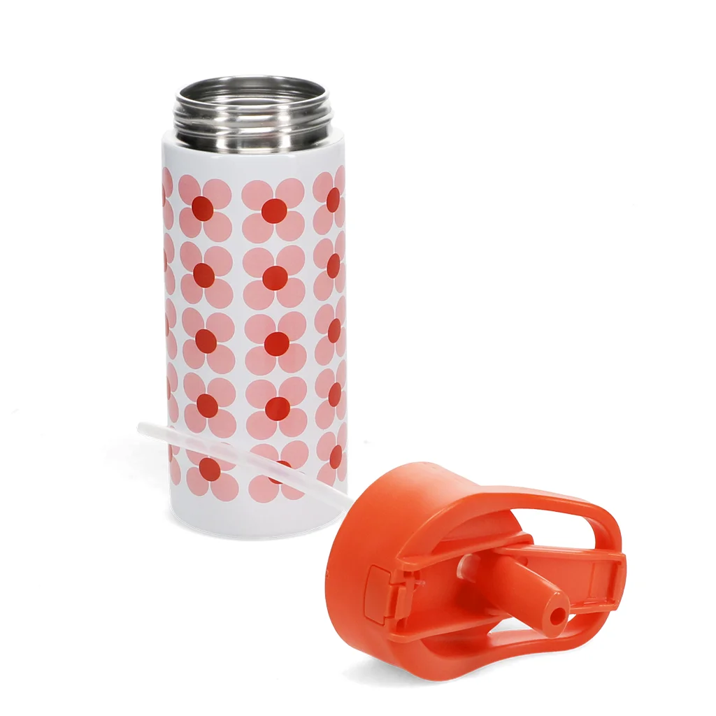 stainless steel bottle with push button lid 500ml - pink daisy