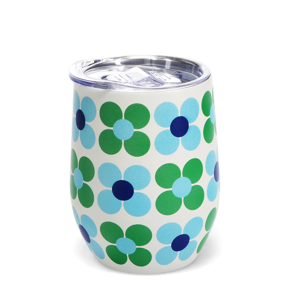 travel cup 350ml - blue and green daisy