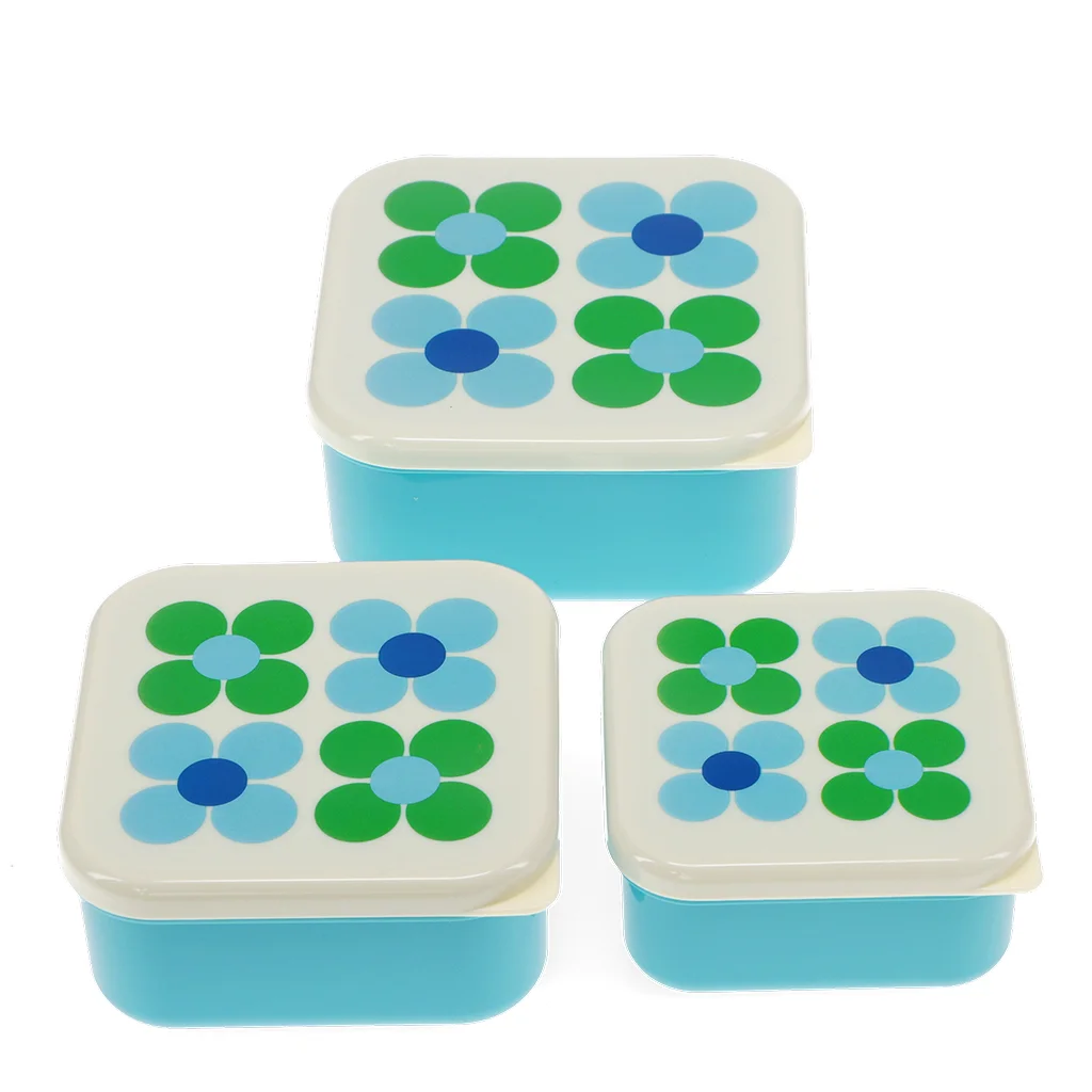 cajas para snacks (set de 3) - blue and green daisy