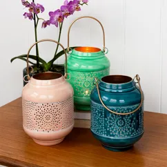 enamel tealight lantern - soft pink enamel tealight lantern - soft pink