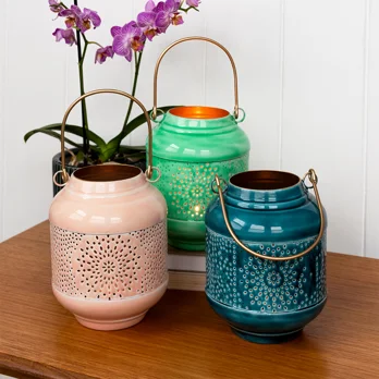enamel tealight lantern - soft pink enamel tealight lantern - soft pink