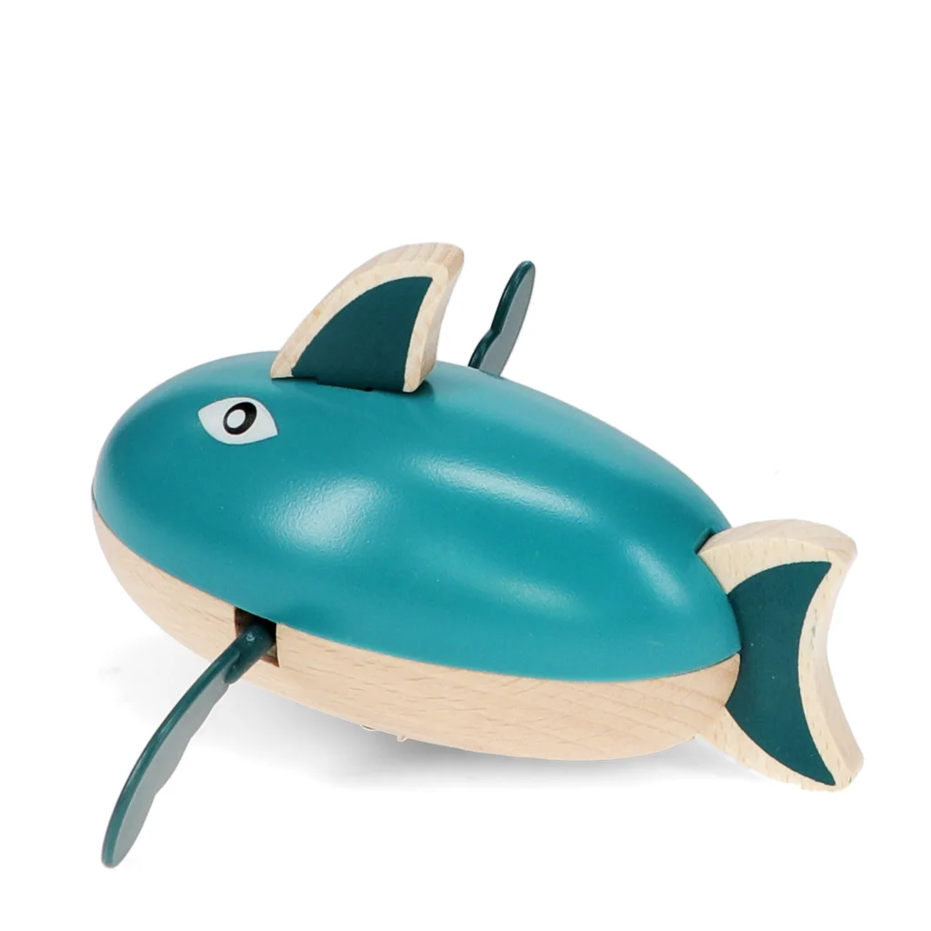 wooden wind-up bath toy - shark