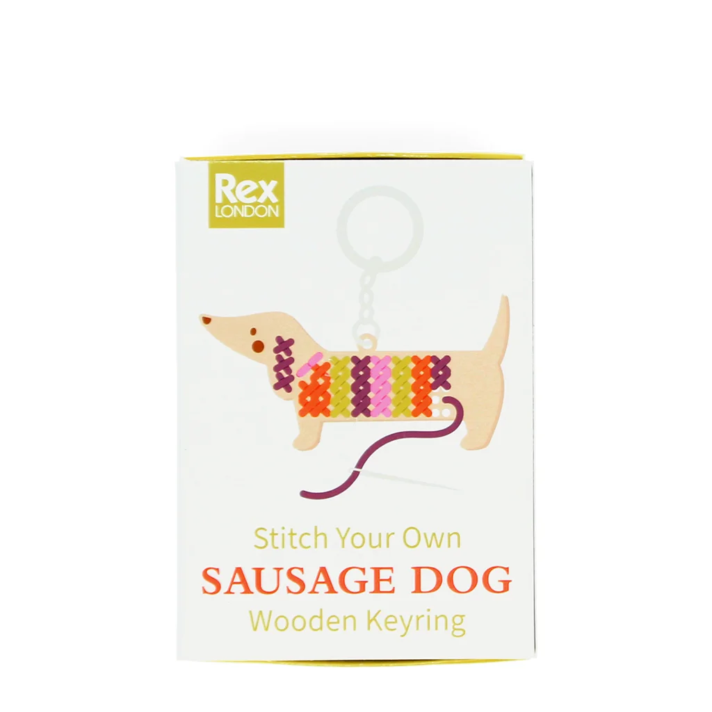 stitch your own wooden keyring - sausage dog