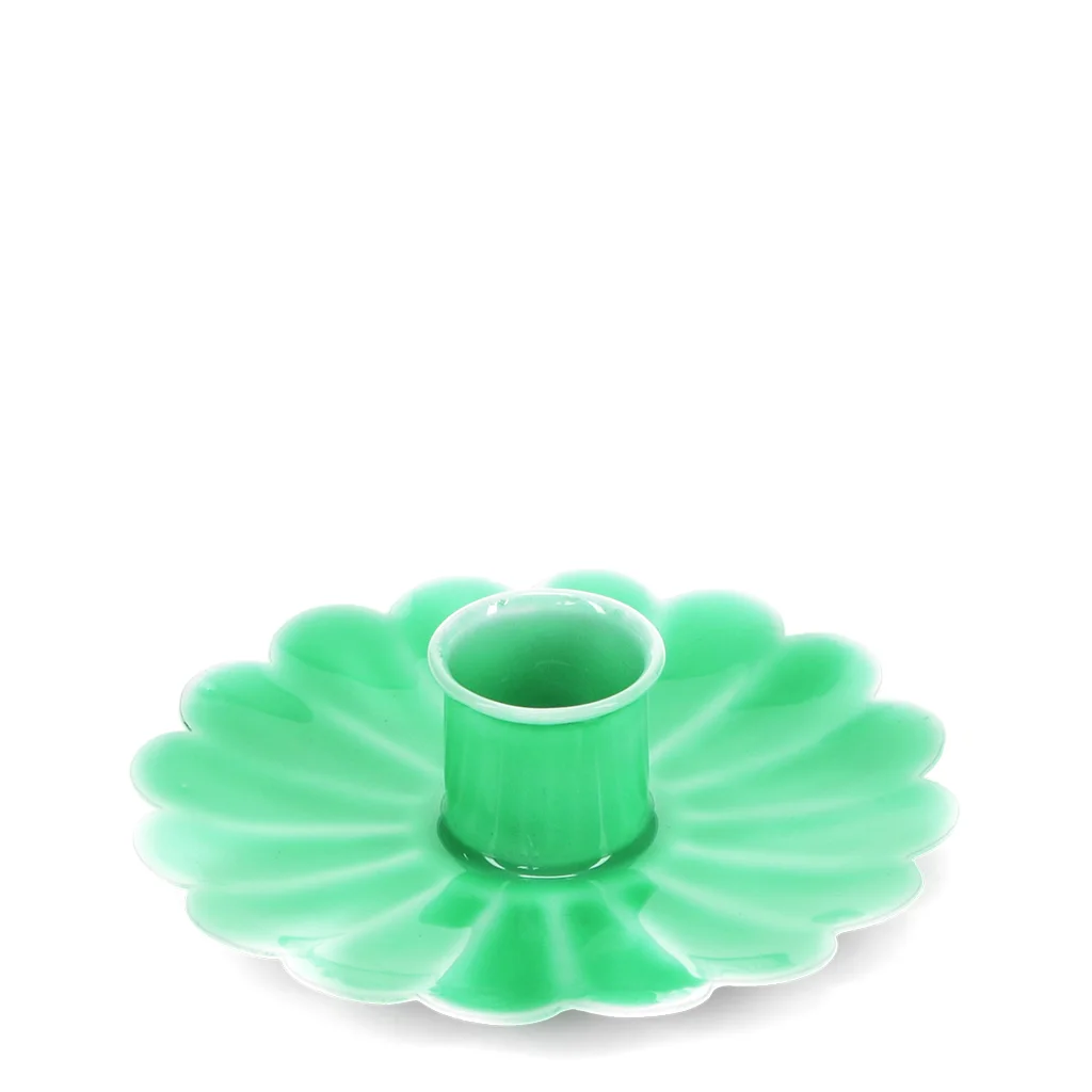 portavelas con flor plana esmaltado - verde