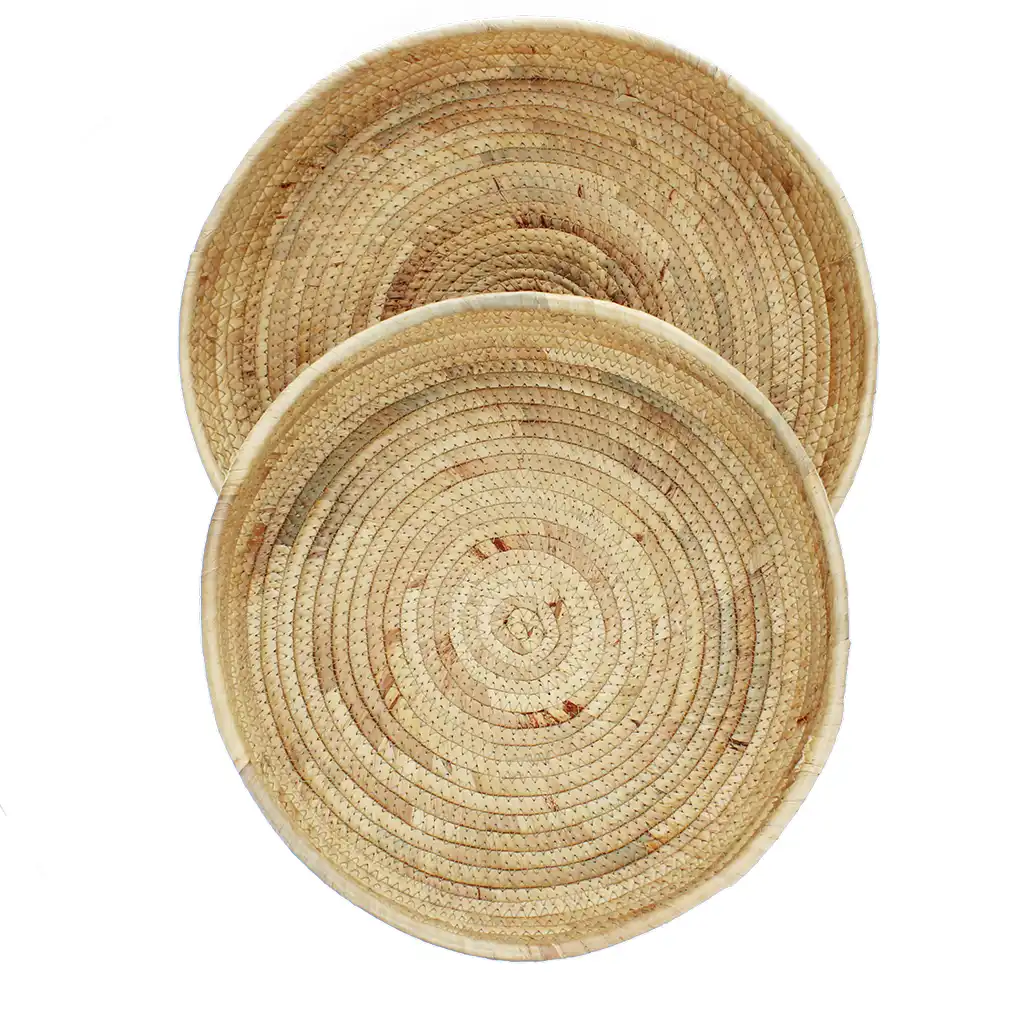 round water hyacinth trays (set of 2)