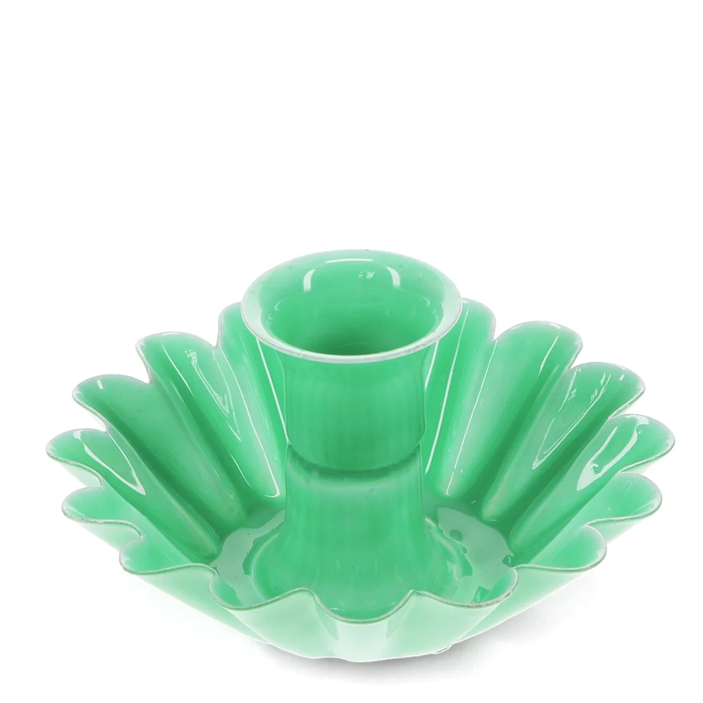 enamel cupped flower candle holder - green