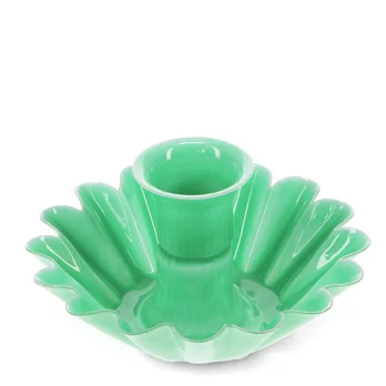 enamel cupped flower candle holder - green enamel cupped flower candle holder - green