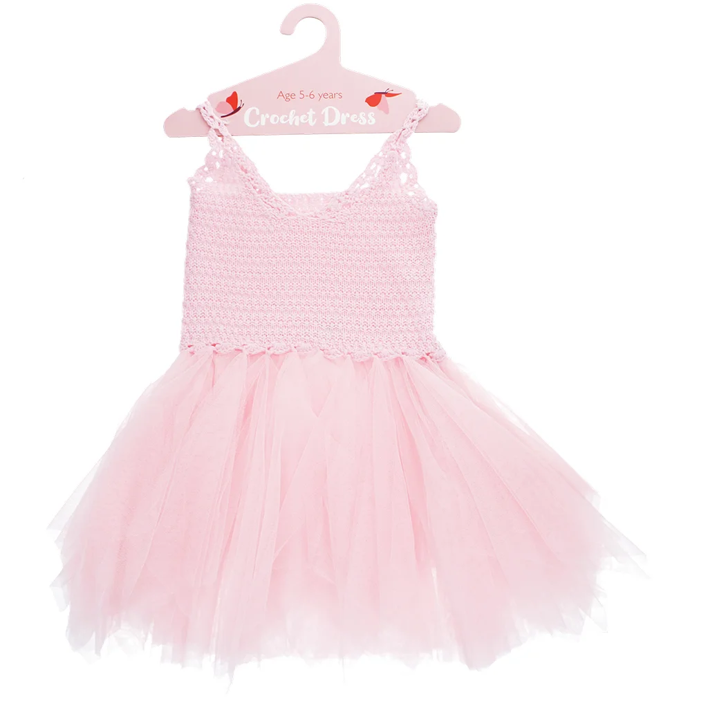 vestido de crochet (5-6 años) - rosa pálido