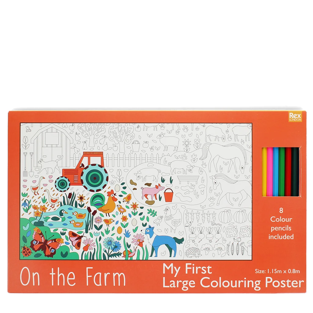 póster grande para colorear con lápices - on the farm