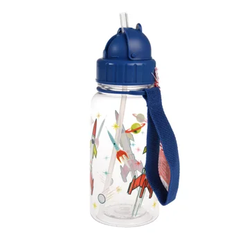 children's water bottle with straw 500ml - space age clear children's water bottle with straw 500ml - space age clear