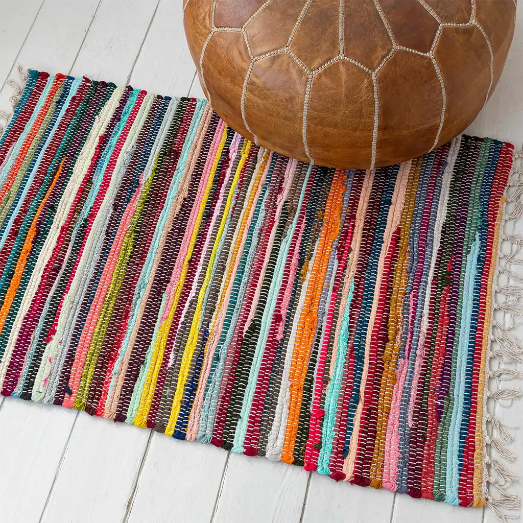 tapis multicolore en coton teinté à la main (90x60 cm)