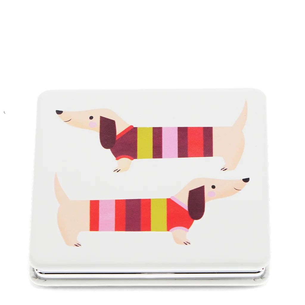 square pocket mirror - sausage dog