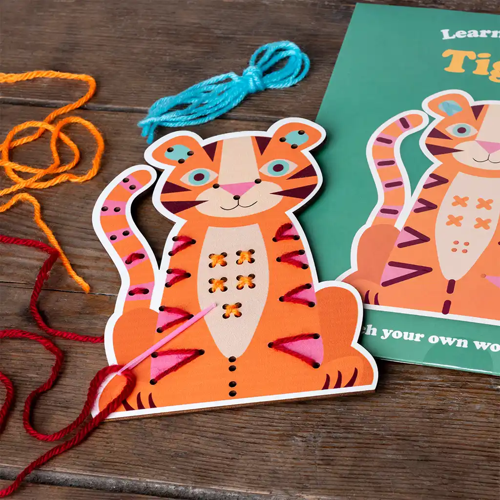 learn to sew wooden hand-stitch set - tiger