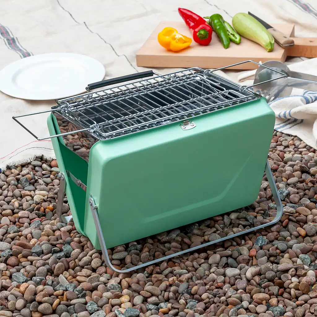 portable suitcase bbq - pistachio green