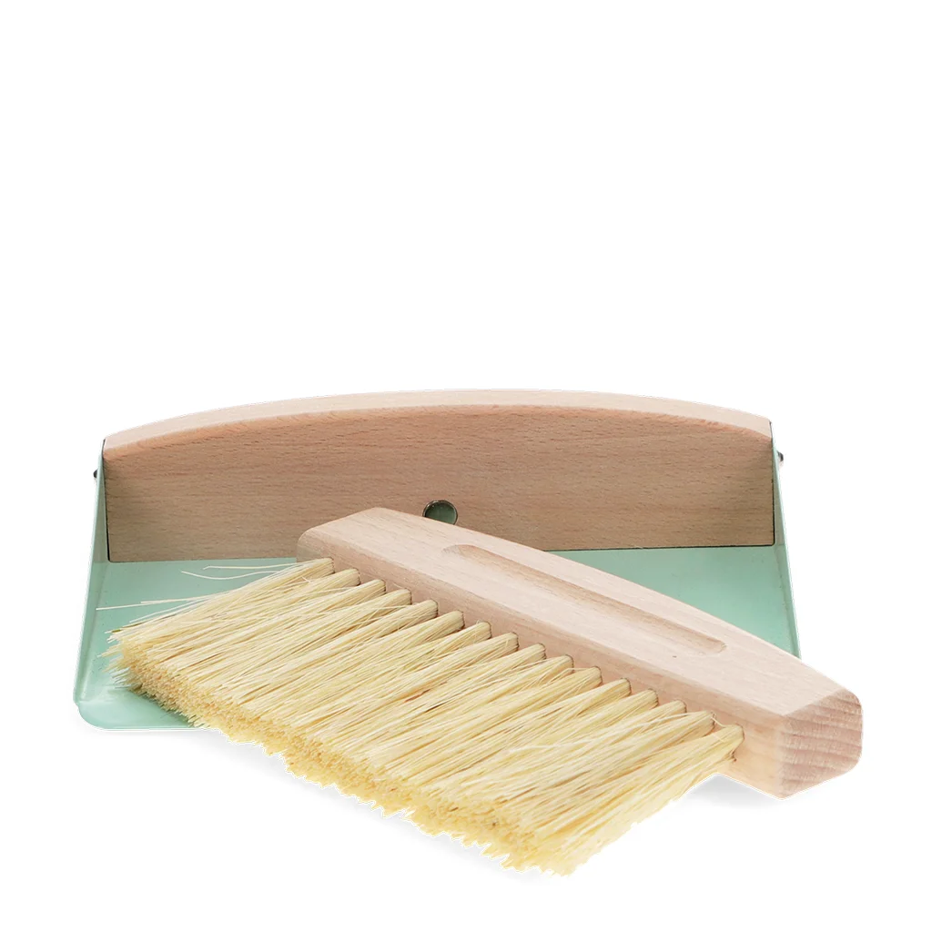 wooden table brush and pan set - pistachio green